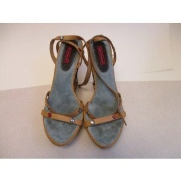 *Lisa and Vicky Wooden Wedge Blue Felt Jeweled Platforms - Picture 1 of 9